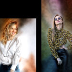 Seductive sisters twins in shine and glamorous lingerie posing with crossed hands at camera. Beautiful dancing ladies after beauty salon, before party. Night club and lingerie concept.